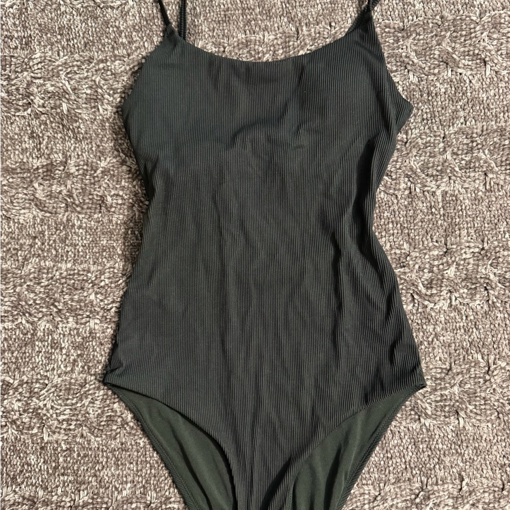 Aerie Black Ribbed One Piece Swimsuit